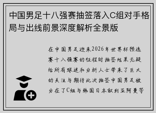 中国男足十八强赛抽签落入C组对手格局与出线前景深度解析全景版 中国男足十八强赛抽签落入C组对手格局与出线前景深度解析全景版